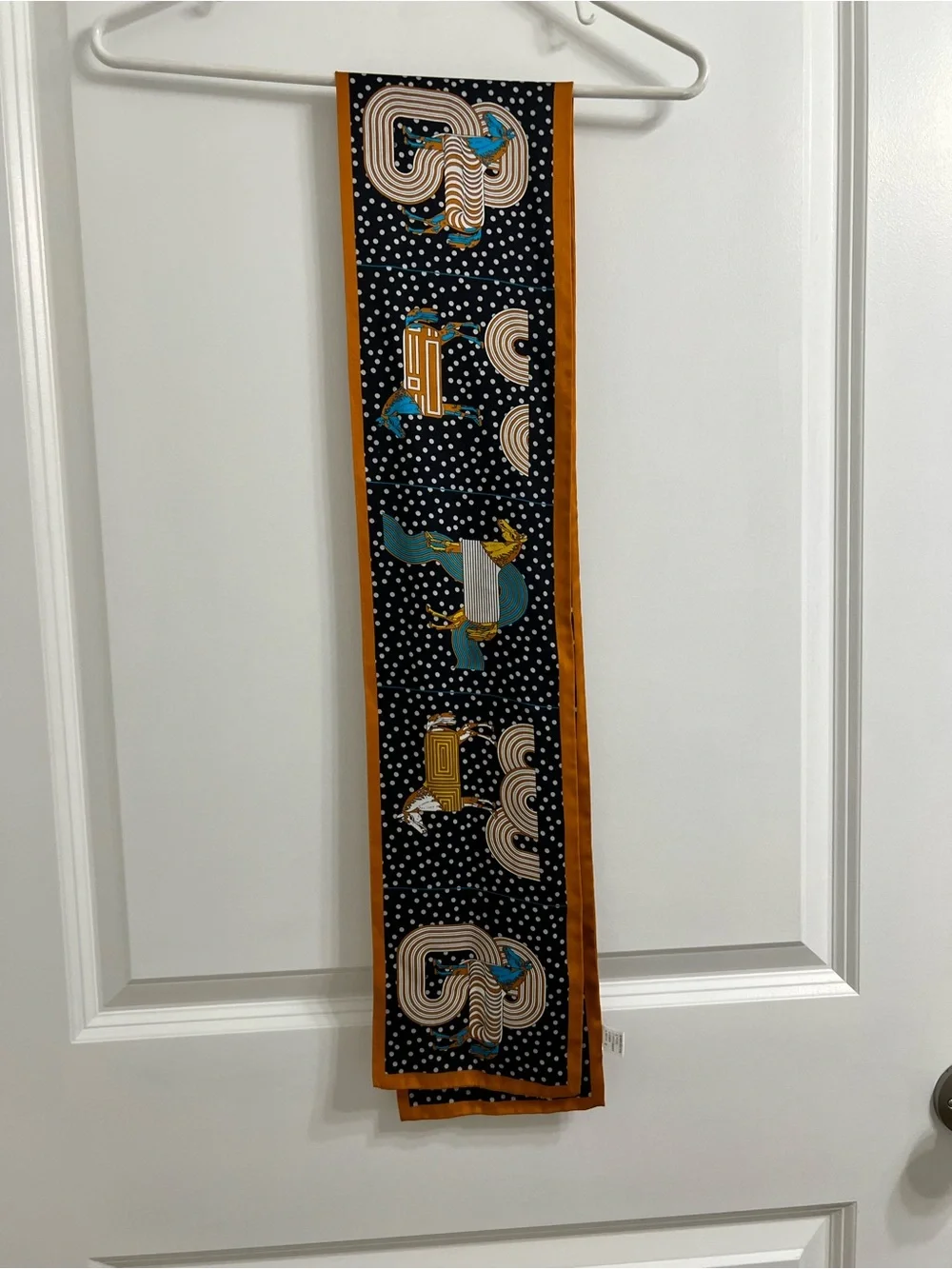100% Silk Black & Teal Horse Motif Wall Scarf - Unbranded